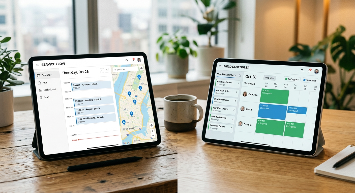 Side by side comparison of Jobber and Housecall Pro software interfaces
